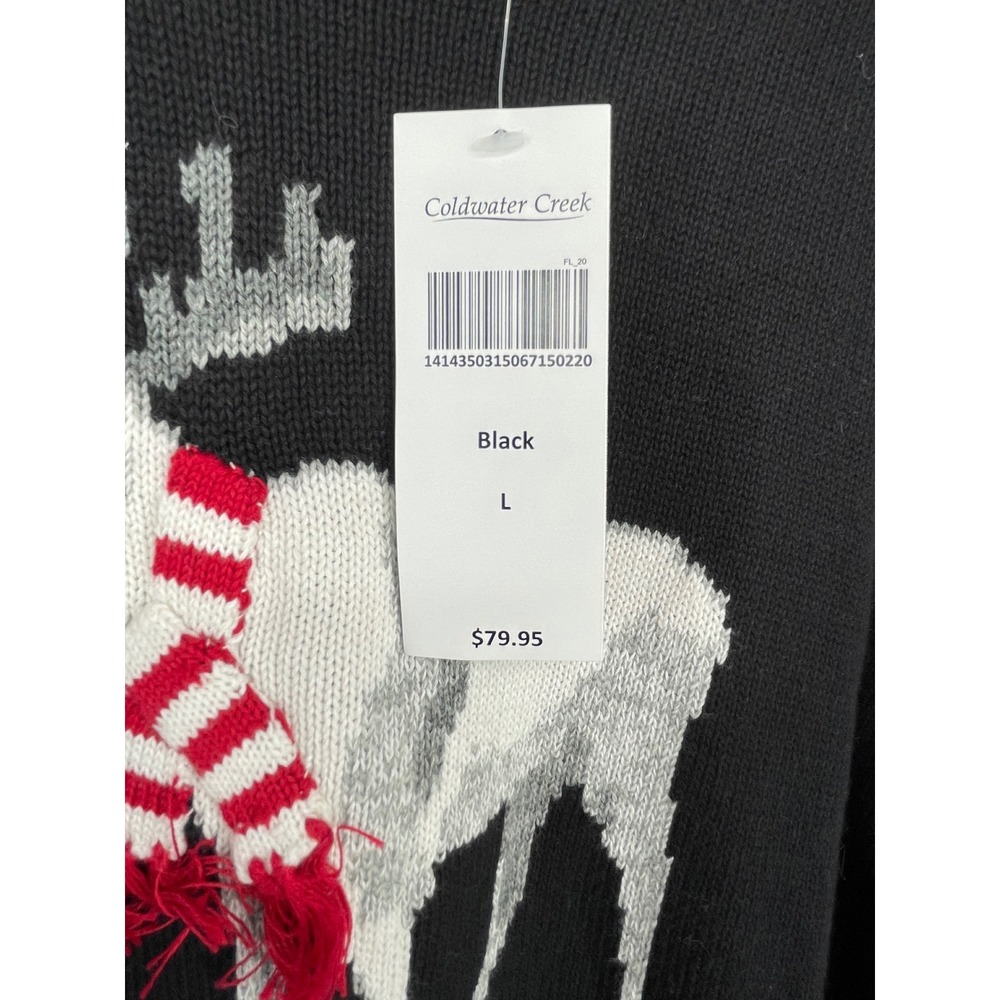 NWT Coldwater Creek Women Sweater L Pullover Black Moose Scarf Christmas Holiday - Picture 3 of 10